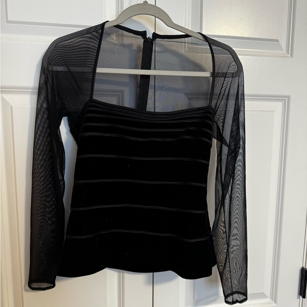 Tadashi Shoji Black Sheer Sleeve Blouse